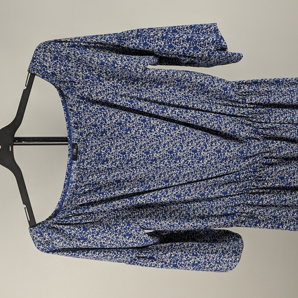 RTM Dress Size 22 Cream Blue Floral Maxi Ruffle 3/4 Sleeves Off-the-Shoulder NEW - Picture 3 of 7